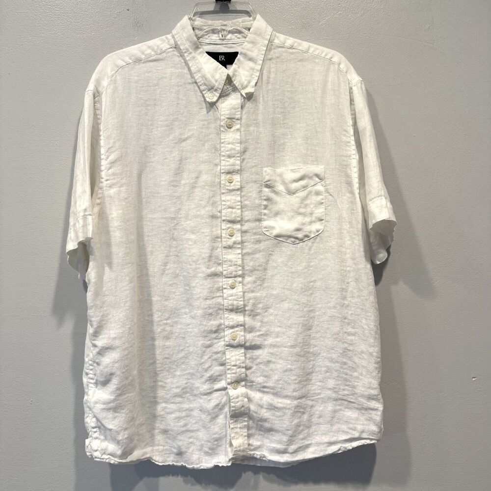 Banana Republic Shirt 100% Linen Short Sleeve Button Down White Men sz Large
